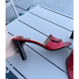 Stuart Weitzman Red Patent Leather Open-Toe Mules with Black Heel